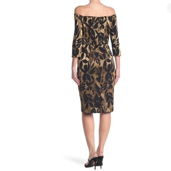 Trina Turk Sumire Off The Shoulder Jacquard Sheath Dress Black Gold size 6 - Picture 4 of 13